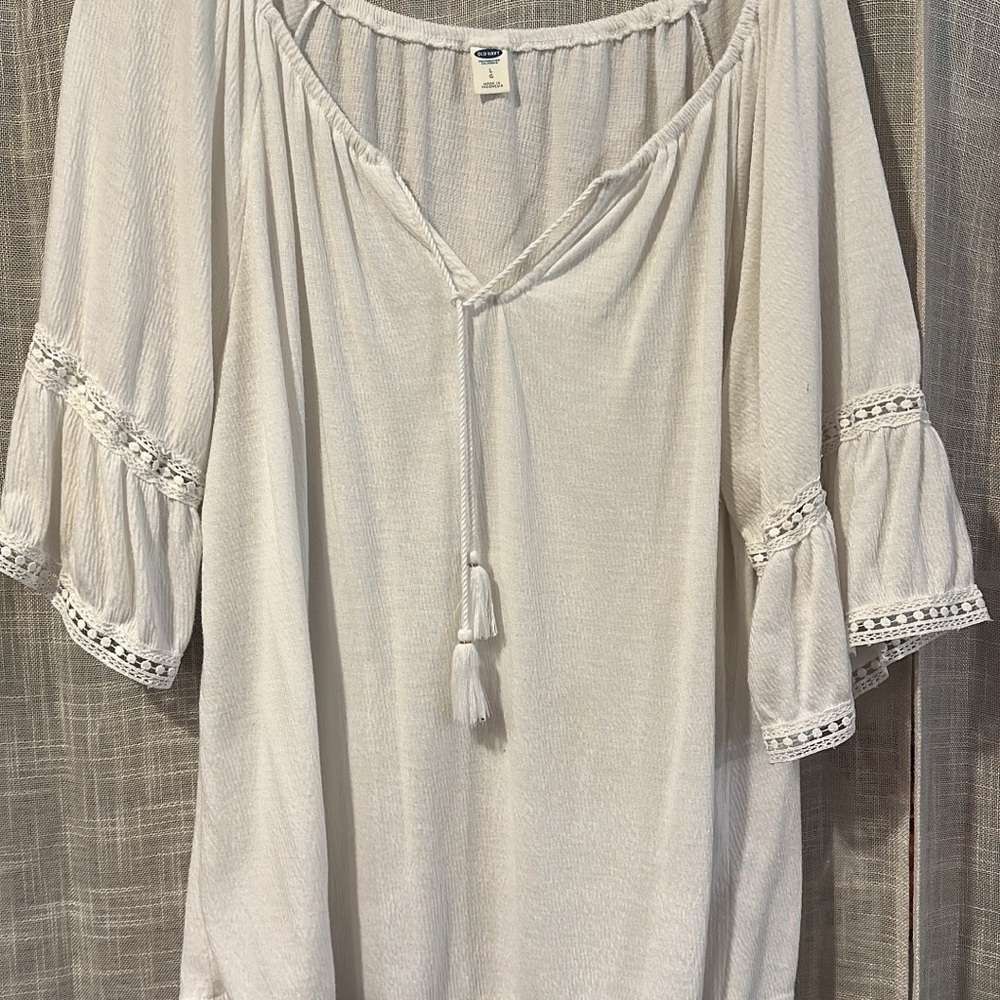Old Navy Cream Tassel Blouse